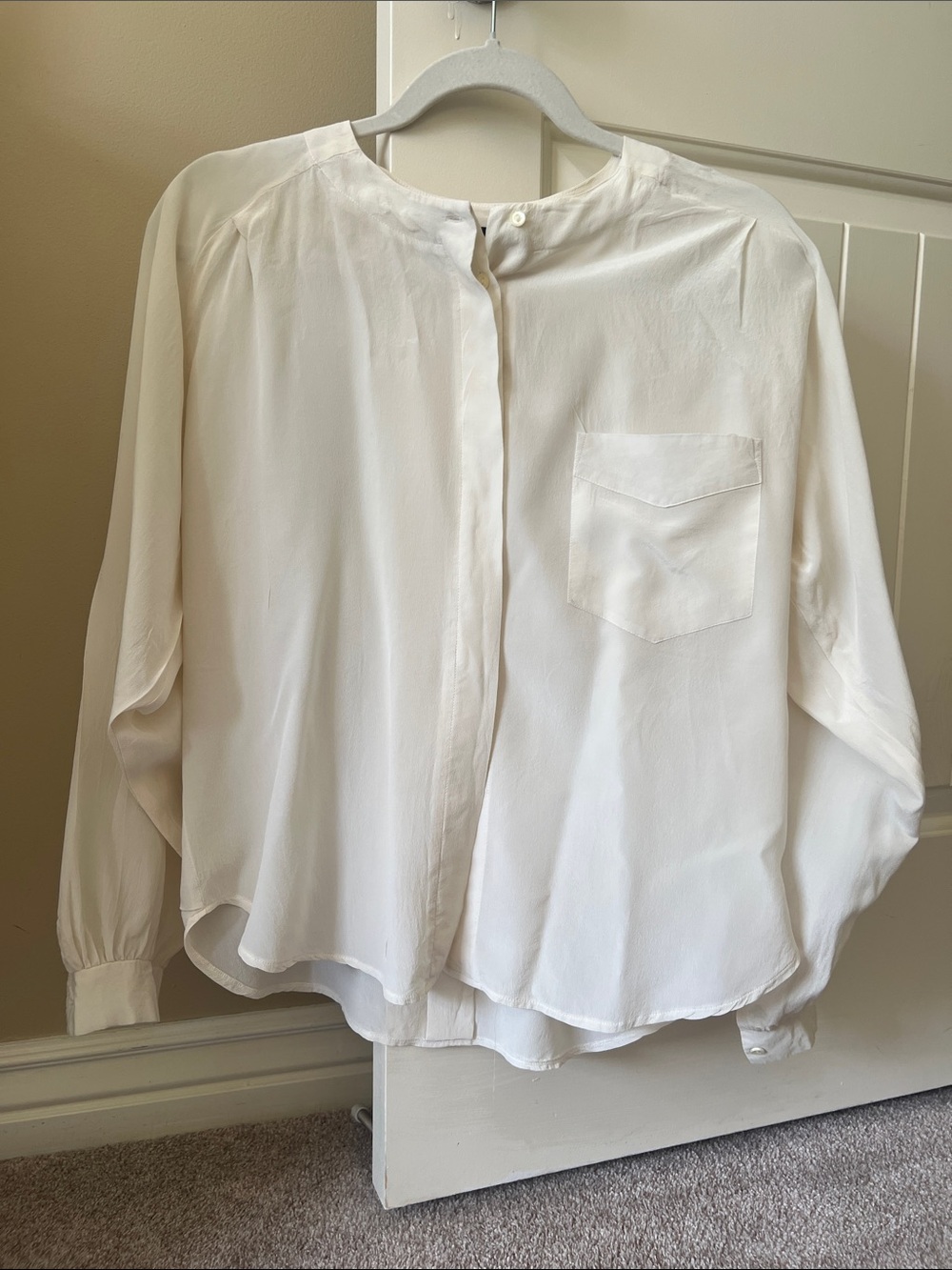 100% Silk Vintage Jonathan Martin Classic White Long-Sleeve Pocket Blouse
